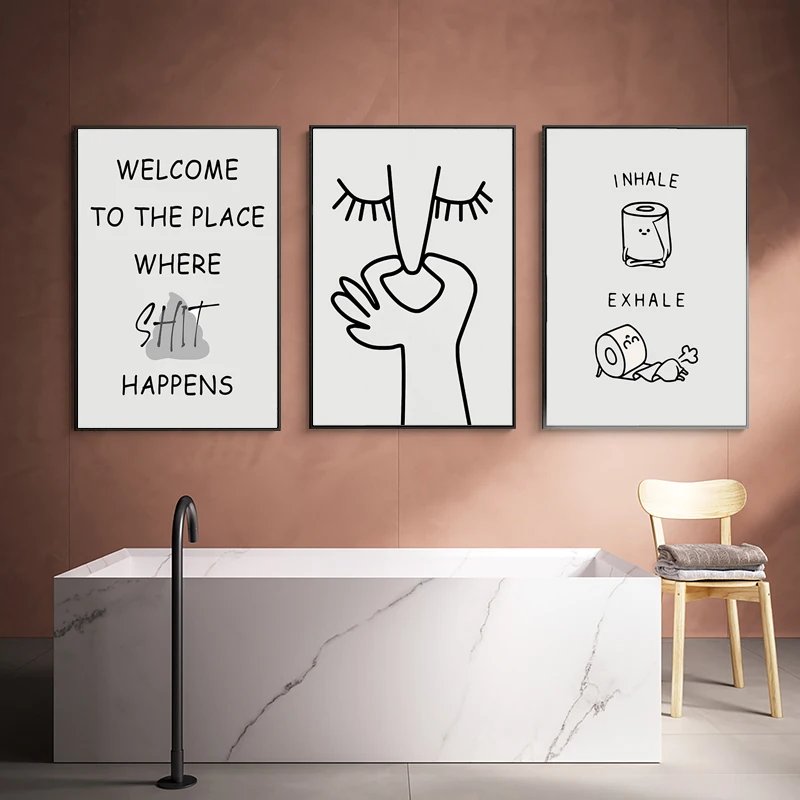 Abstract Humour Bad Smell Funny Bathroom Poster Black White Prints Canvas Painting Wall Art Pictures WC Toilet Room Decor