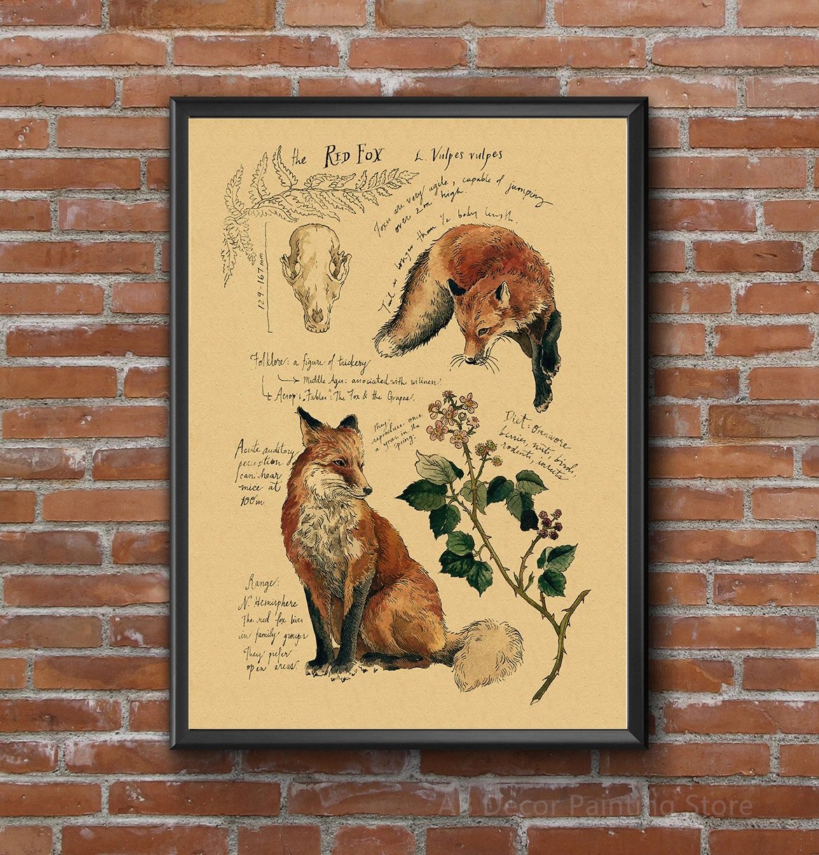 Retro Dragon//Fox/Dog/Wolf/Bird/Bear Posters Prints Nostalgic Animal Natural Study Vintage Home Room Art Wall Decor Painting