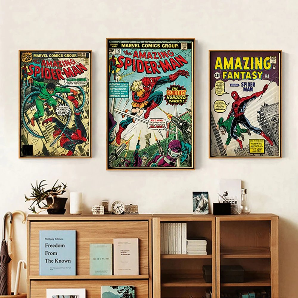 Marvel Super Hero Decorative Painting Anime Spider Man Art Poster Retro American Film Mural Home Childrens Room Wall Decor Print