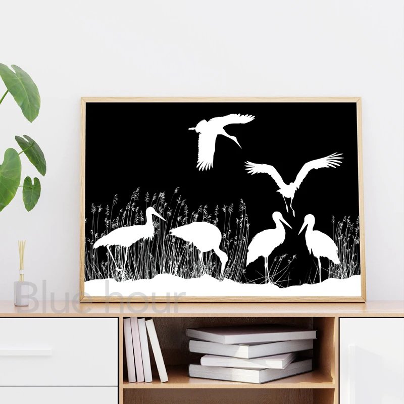 Red Crane Hokusai Eclectic Gallery Wall Art Prints Blue Heron Canvas Painting Nordic Posters Coastal Wall Pictures Home Decor