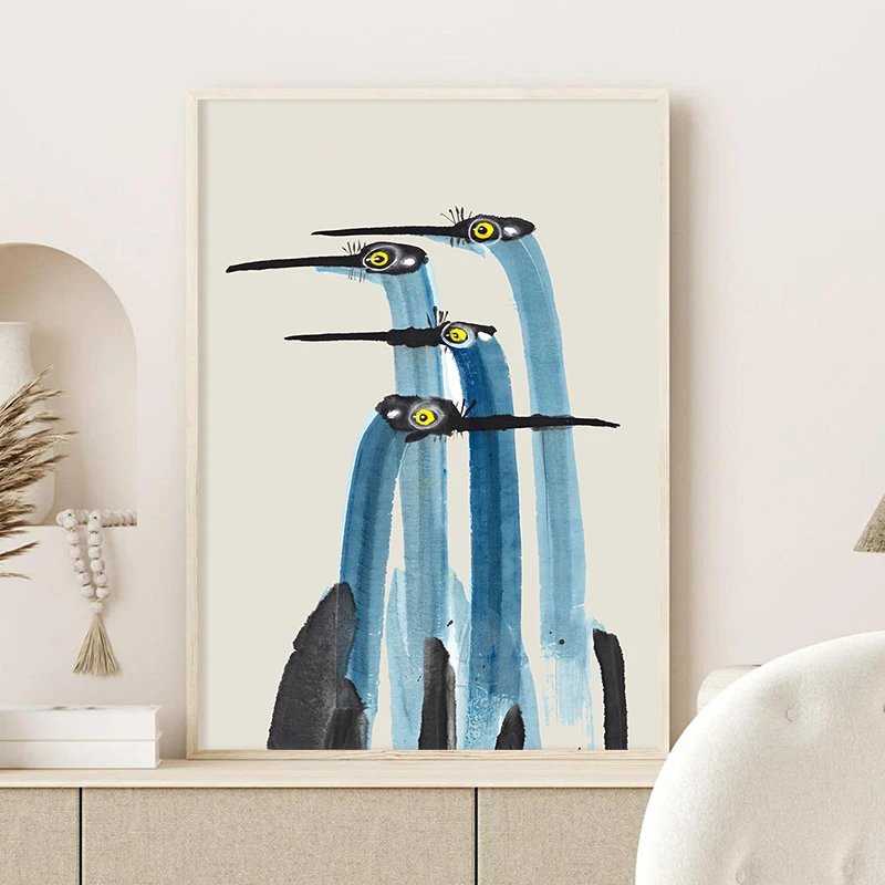 Red Crane Hokusai Eclectic Gallery Wall Art Prints Blue Heron Canvas Painting Nordic Posters Coastal Wall Pictures Home Decor