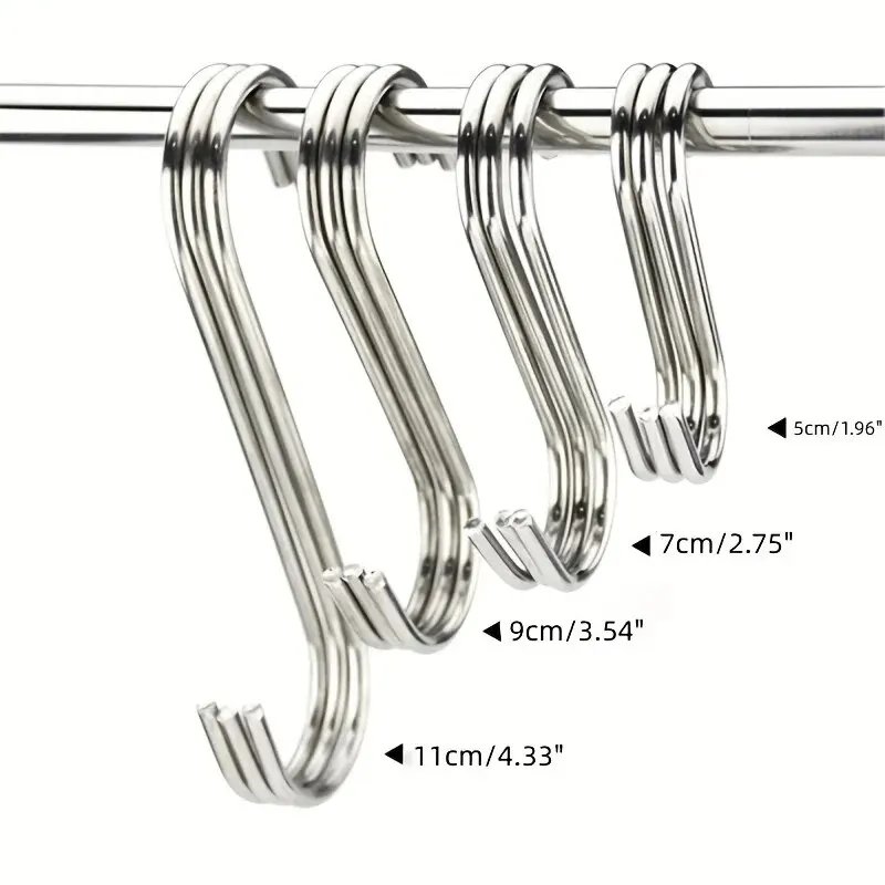 10pcs Stainless Steel S Shaped Hook Kitchen Bathroom Clothing Hooks Multi-functional Metal Hanging Hook