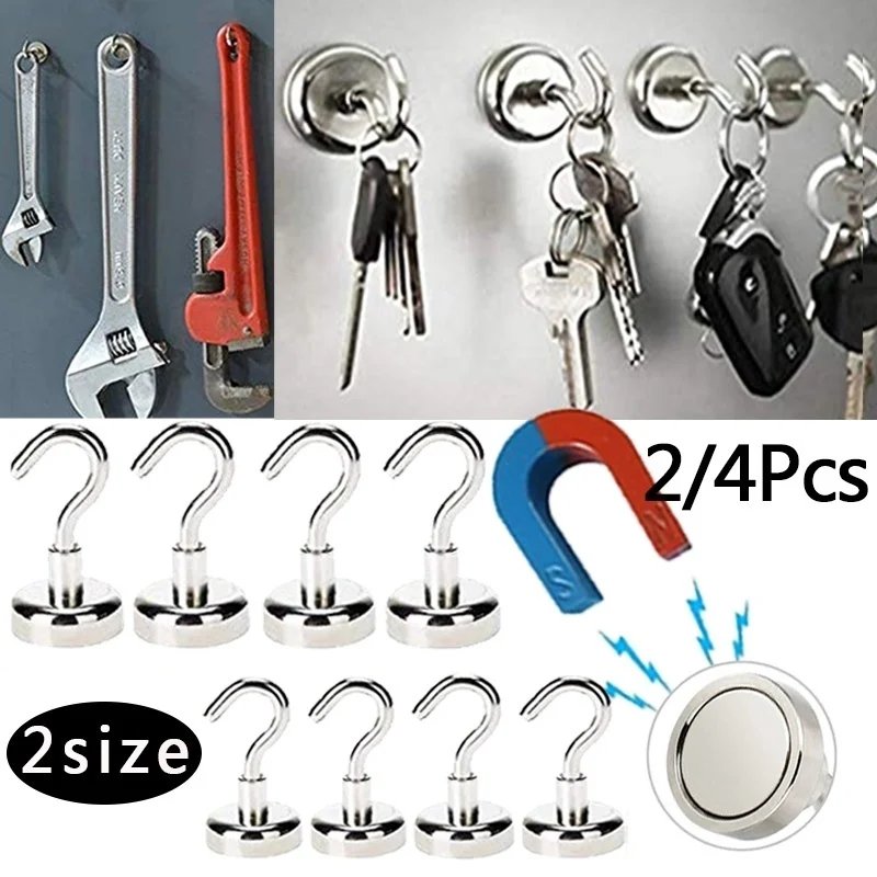 8PCS Strong Neodymium Magnetic Hook Sucker Metal 12kg 5Pounds Diameter 20mm Magnets Quick Hook Shelf Ring For Home Kitchen