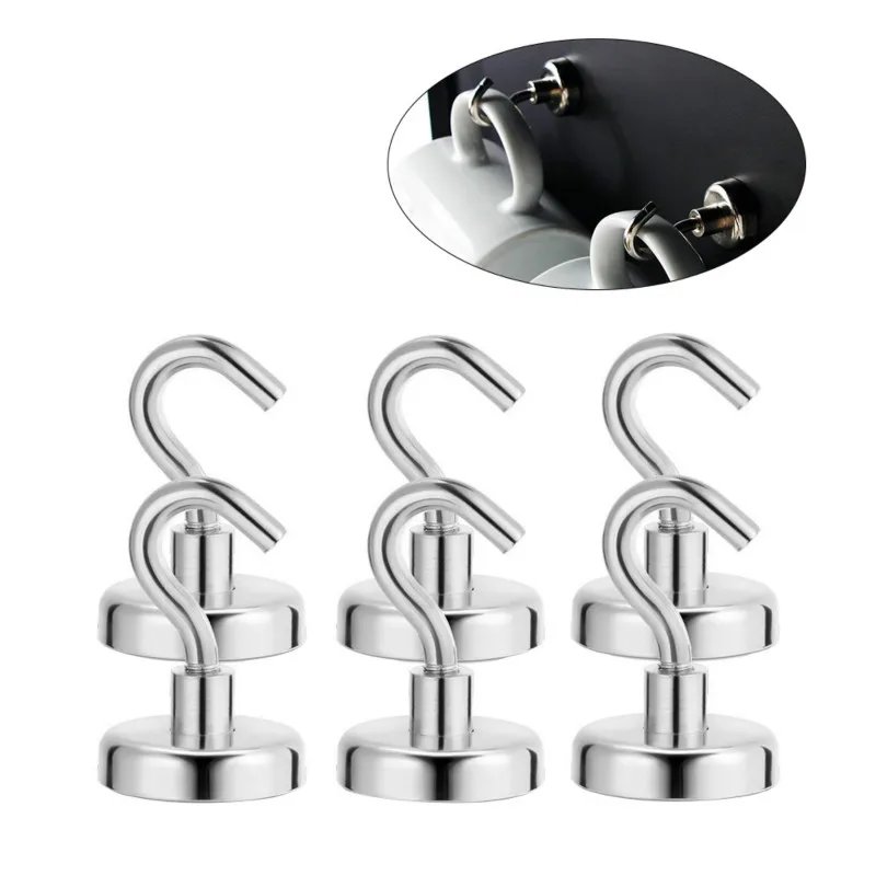8PCS Strong Neodymium Magnetic Hook Sucker Metal 12kg 5Pounds Diameter 20mm Magnets Quick Hook Shelf Ring For Home Kitchen
