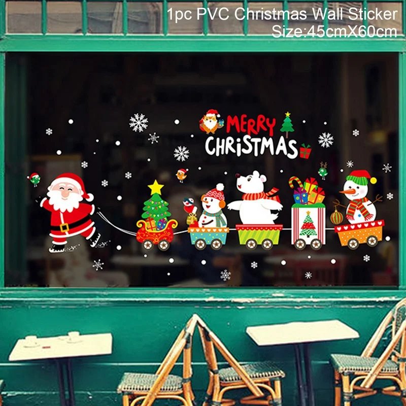 Christmas Window Stickers Merry Christmas Decorations for Home 2024 Christmas Wall Sticker Kids Room New Year Decoration 2025