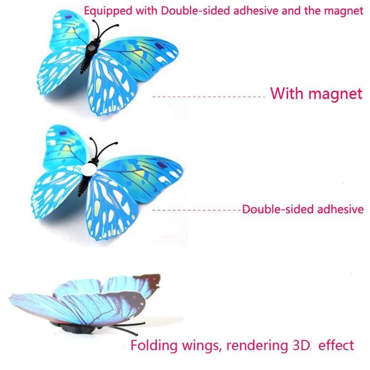 New Style 12Pcs Double Layer 3D Butterfly Wall Stickers Home Room Decor Butterflies For Wedding Decoration Magnet Fridge Decals New Style 12Pcs Double Layer 3D Butterfly Wall Stickers Home Room Decor Butterflies For Wedding Decoration Magnet Fridge Decals