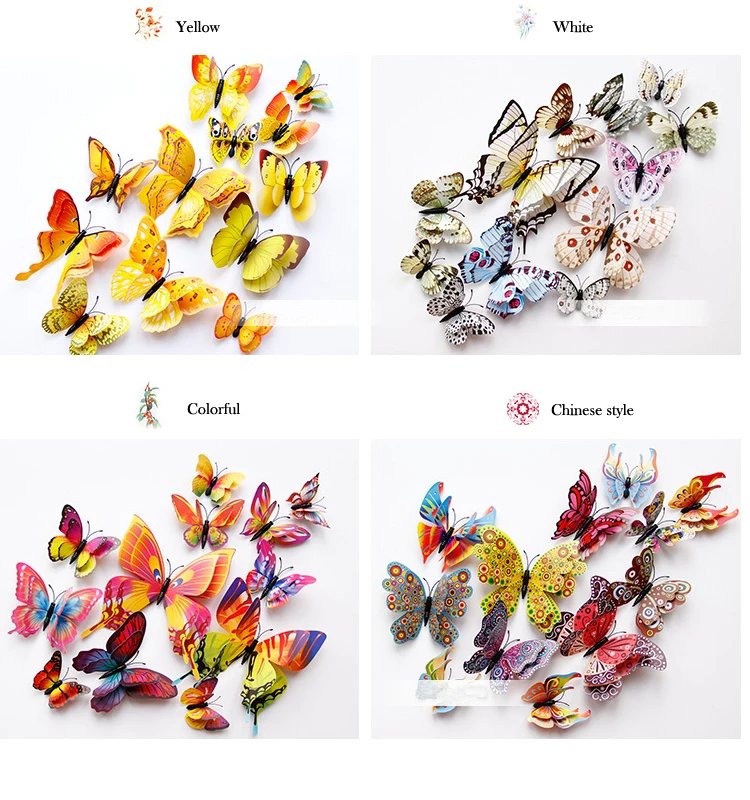 New Style 12Pcs Double Layer 3D Butterfly Wall Stickers Home Room Decor Butterflies For Wedding Decoration Magnet Fridge Decals New Style 12Pcs Double Layer 3D Butterfly Wall Stickers Home Room Decor Butterflies For Wedding Decoration Magnet Fridge Decals