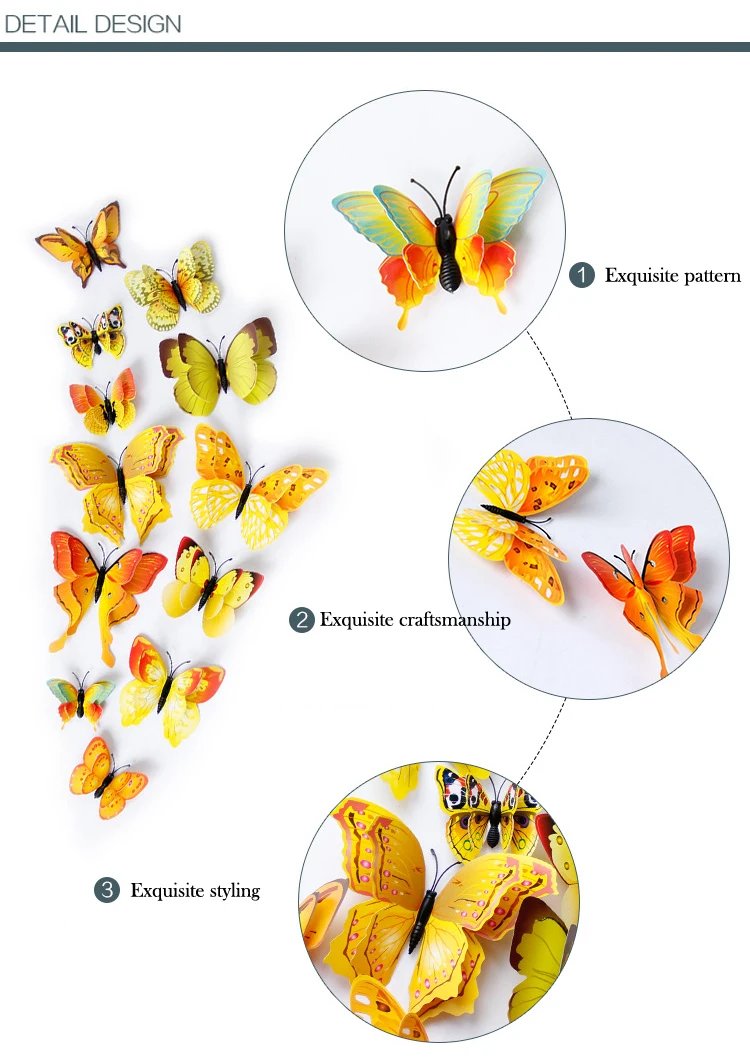 New Style 12Pcs Double Layer 3D Butterfly Wall Stickers Home Room Decor Butterflies For Wedding Decoration Magnet Fridge Decals New Style 12Pcs Double Layer 3D Butterfly Wall Stickers Home Room Decor Butterflies For Wedding Decoration Magnet Fridge Decals