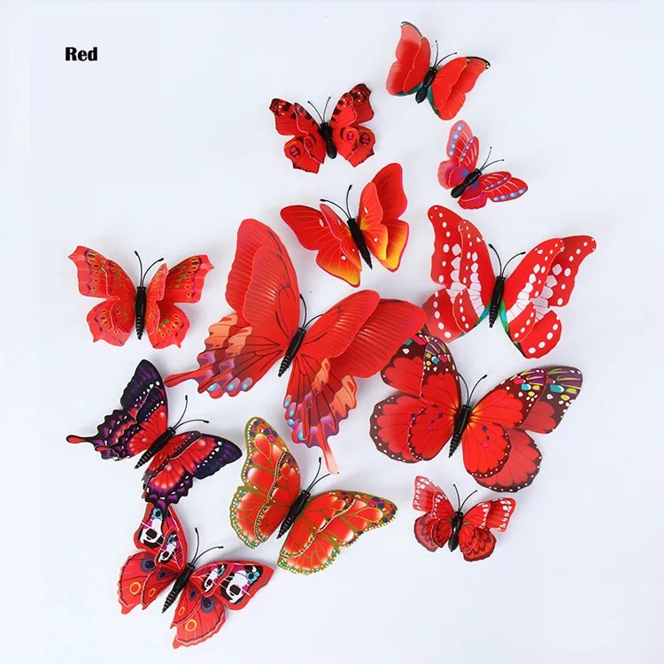 New Style 12Pcs Double Layer 3D Butterfly Wall Stickers Home Room Decor Butterflies For Wedding Decoration Magnet Fridge Decals New Style 12Pcs Double Layer 3D Butterfly Wall Stickers Home Room Decor Butterflies For Wedding Decoration Magnet Fridge Decals