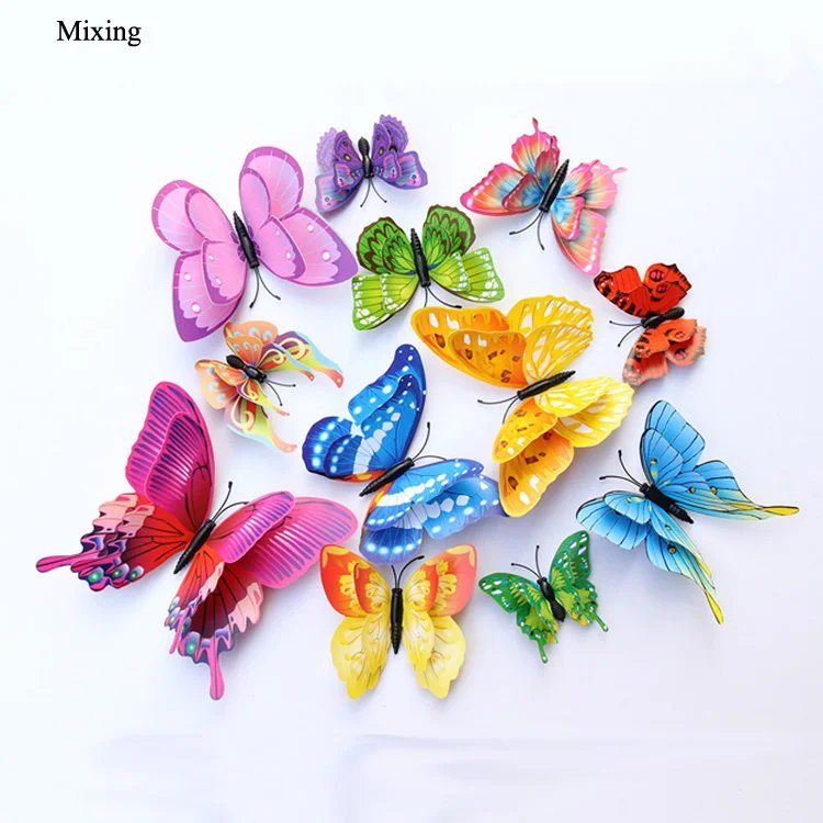 New Style 12Pcs Double Layer 3D Butterfly Wall Stickers Home Room Decor Butterflies For Wedding Decoration Magnet Fridge Decals New Style 12Pcs Double Layer 3D Butterfly Wall Stickers Home Room Decor Butterflies For Wedding Decoration Magnet Fridge Decals