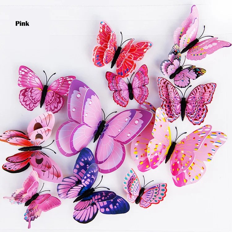 New Style 12Pcs Double Layer 3D Butterfly Wall Stickers Home Room Decor Butterflies For Wedding Decoration Magnet Fridge Decals New Style 12Pcs Double Layer 3D Butterfly Wall Stickers Home Room Decor Butterflies For Wedding Decoration Magnet Fridge Decals