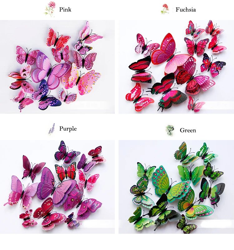 New Style 12Pcs Double Layer 3D Butterfly Wall Stickers Home Room Decor Butterflies For Wedding Decoration Magnet Fridge Decals New Style 12Pcs Double Layer 3D Butterfly Wall Stickers Home Room Decor Butterflies For Wedding Decoration Magnet Fridge Decals
