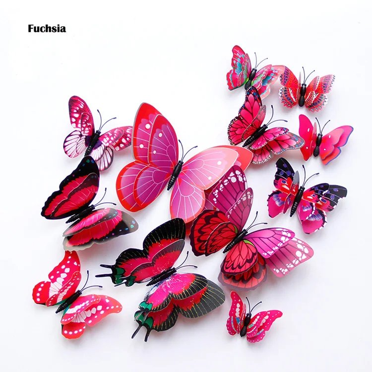 New Style 12Pcs Double Layer 3D Butterfly Wall Stickers Home Room Decor Butterflies For Wedding Decoration Magnet Fridge Decals New Style 12Pcs Double Layer 3D Butterfly Wall Stickers Home Room Decor Butterflies For Wedding Decoration Magnet Fridge Decals