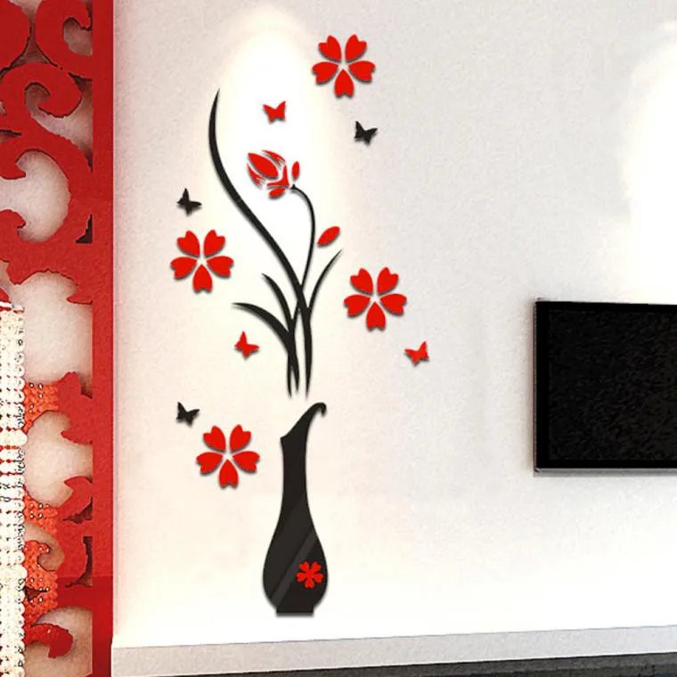 3D Wall Stickers, DIY Vase Flower Tree Crystal Arcylic 3D Wall Stickers Home Livingroom Bedroom Decoration 31.5x15.7 inches