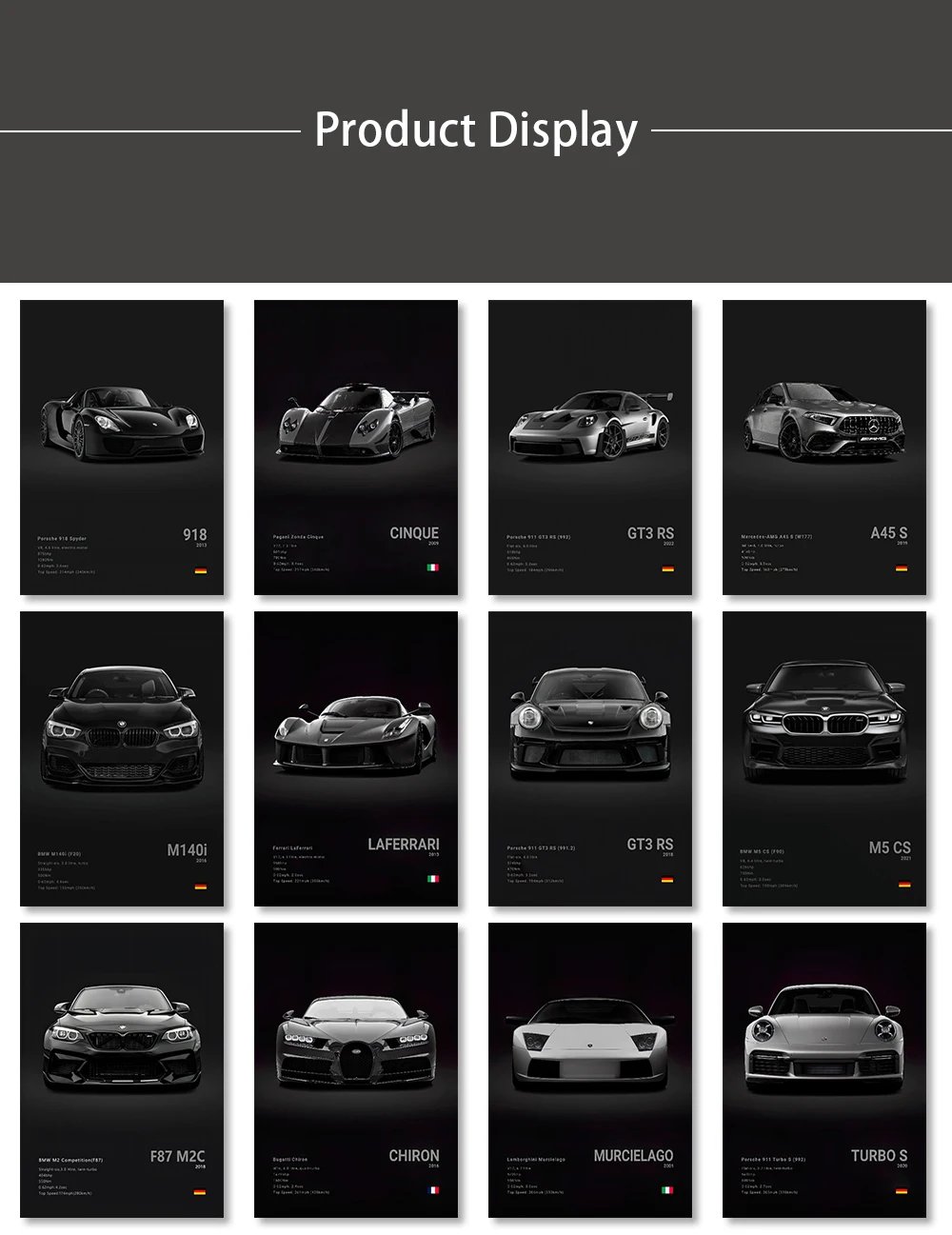 Famous Cars M5 918 GT3 Canvas Wall Art Print Poster G63 STO SLS Decorative Mural Modern Home Decor Birthday Gift Unframed
