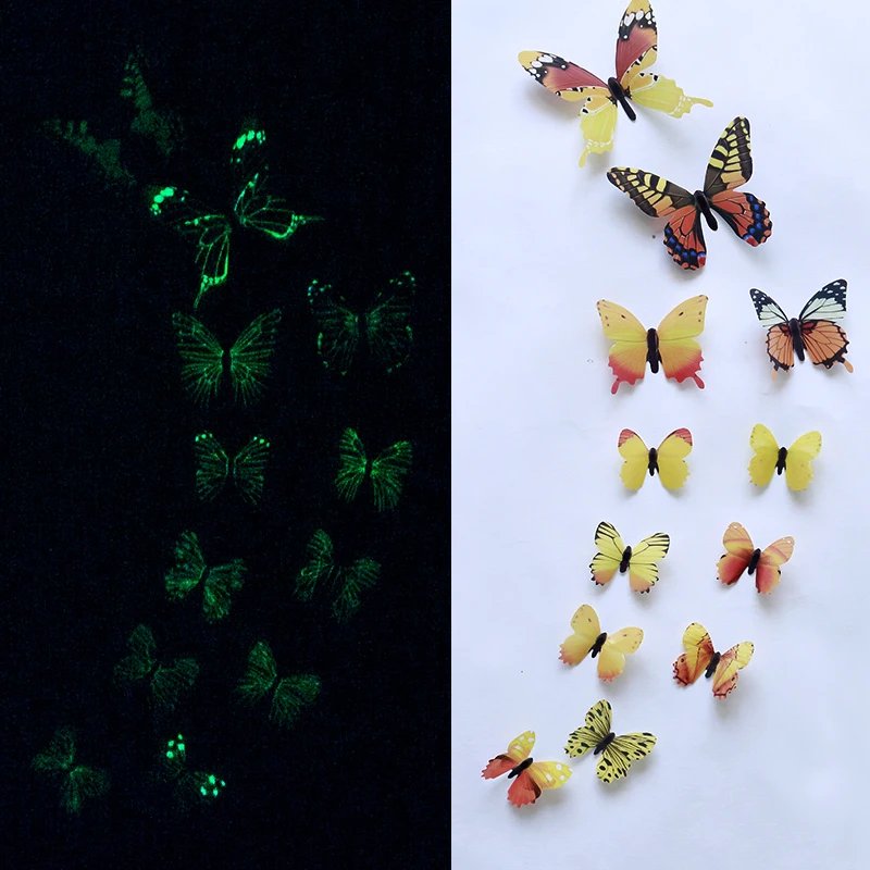 12Pcs/Set Luminous Butterfly Wall Stickers Living Room Butterflies For Wedding Party Decoration Home 3D Fridge Decals Wallpaper 12Pcs/Set Luminous Butterfly Wall Stickers Living Room Butterflies For Wedding Party Decoration Home 3D Fridge Decals Wallpaper