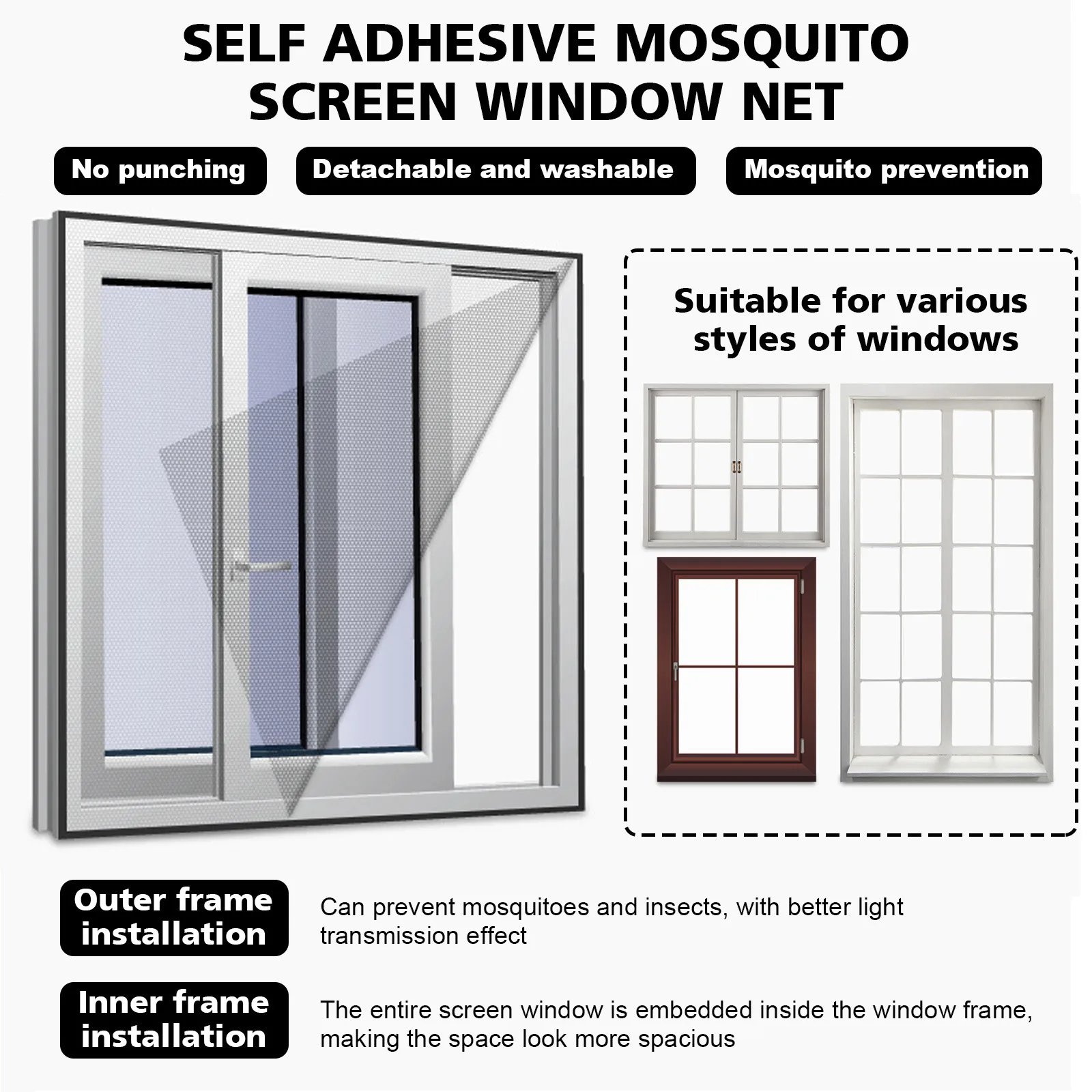 Bedroom Window Mosquito Nets Insect Fly Screen Curtain Indoor Anti Mosquito Fly Bug Mesh Mosquito Nets Insect Screen Repair Tape