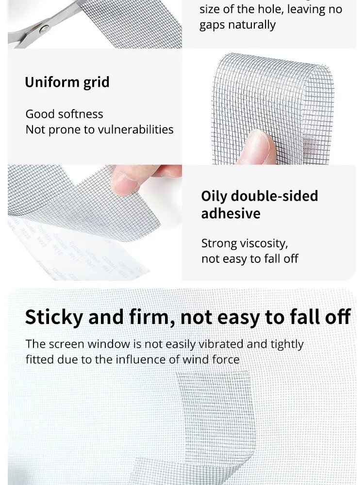 Window Screen Repair Tape Self Adhesive Mesh Tape Net Door Fix Patch Anti Insect Mosquito Mesh Broken Holes Repairing