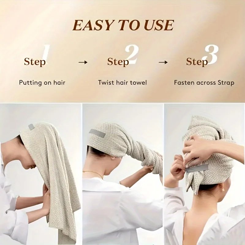 Large Solid Color Water Absorbent Hair Drying Towel Microfiber Hair Towel Wrap With Elastic Strap Soft Quick Drying Towel