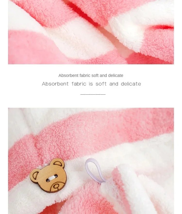 Microfiber Hair Towel Wrap Thickened Coral Velvet Cationic Dry Hair Cap Water Absorption and Quick Drying Striped Bath Cap