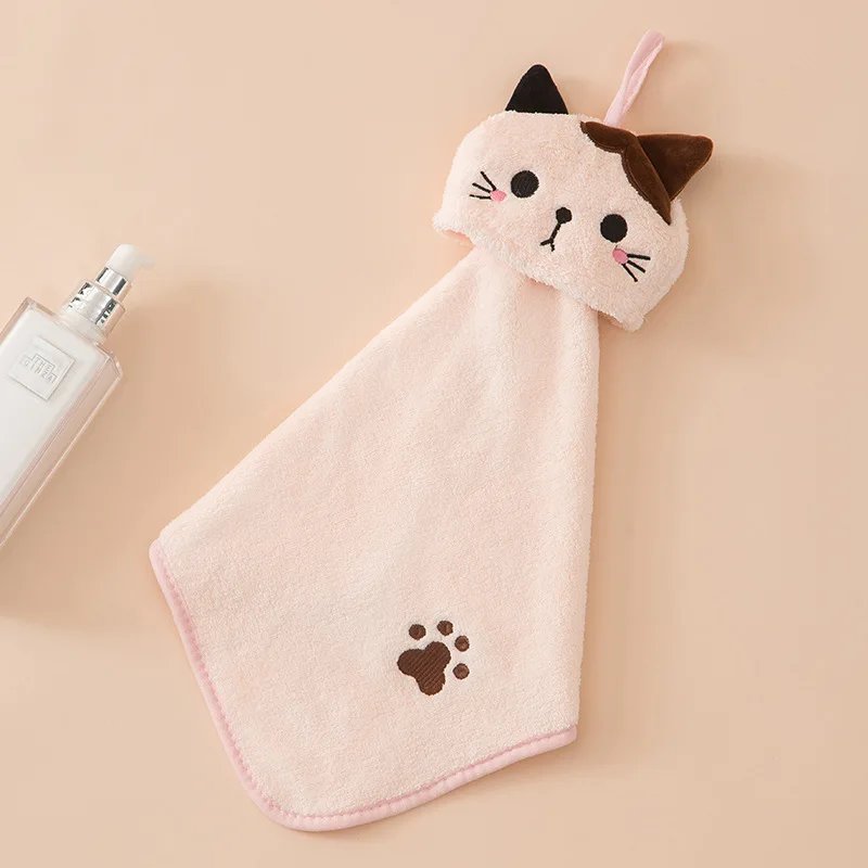 Cute Cat Kitchen Cleaning Towel Hanging Hand Towels Absorbent  Dishcloths Coral Velvet Soft Cleaning Cloth Rag