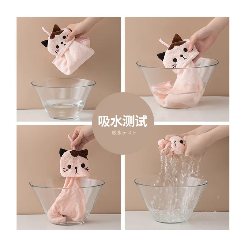 Cute Cat Kitchen Cleaning Towel Hanging Hand Towels Absorbent  Dishcloths Coral Velvet Soft Cleaning Cloth Rag