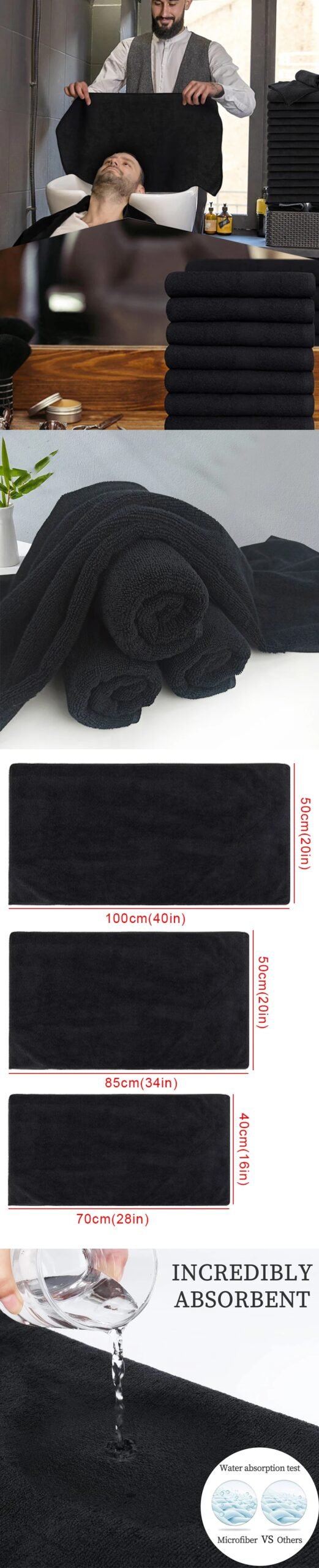 5/2 Pcs Microfiber Salon Towels Black for Hair Stylist Bleach Proof Hair Towel for home hotel beauty salon