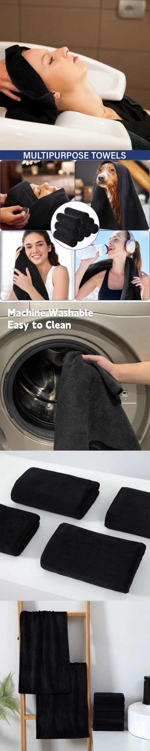 5/2 Pcs Microfiber Salon Towels Black for Hair Stylist Bleach Proof Hair Towel for home hotel beauty salon