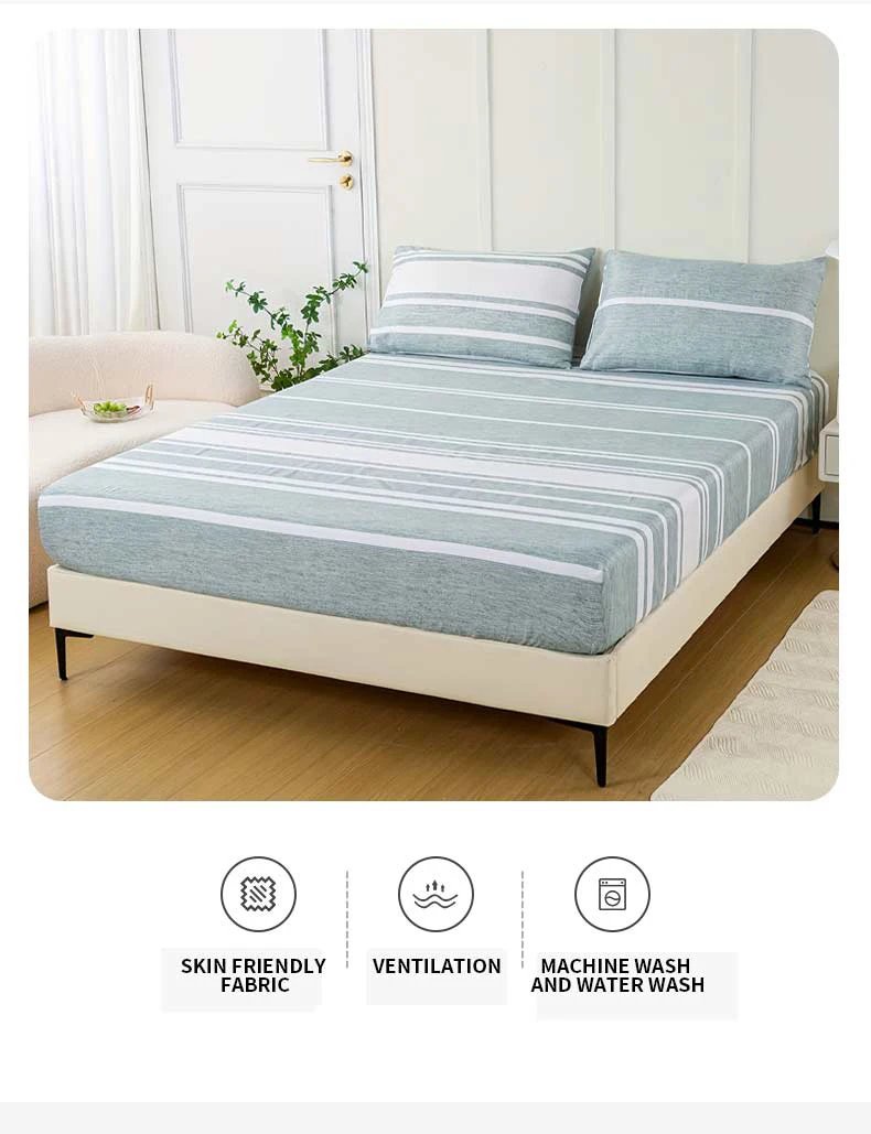 3-Piece Striped Fitted Sheet Set &ndash; Luxuriously Soft & Breathable &ndash; Includes 1 Fitted Sheet and 2 Pillowcases for Cozy Sleep &ndash; Pe