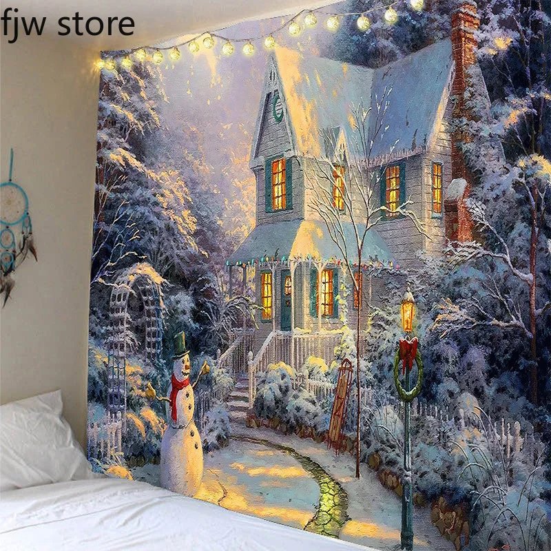 Christmas decoration tapestry Santa Claus tree Snowman wall hanging living room New Year home Christmas decoration tapestry Santa Claus tree Snowman wall hanging living room New Year home