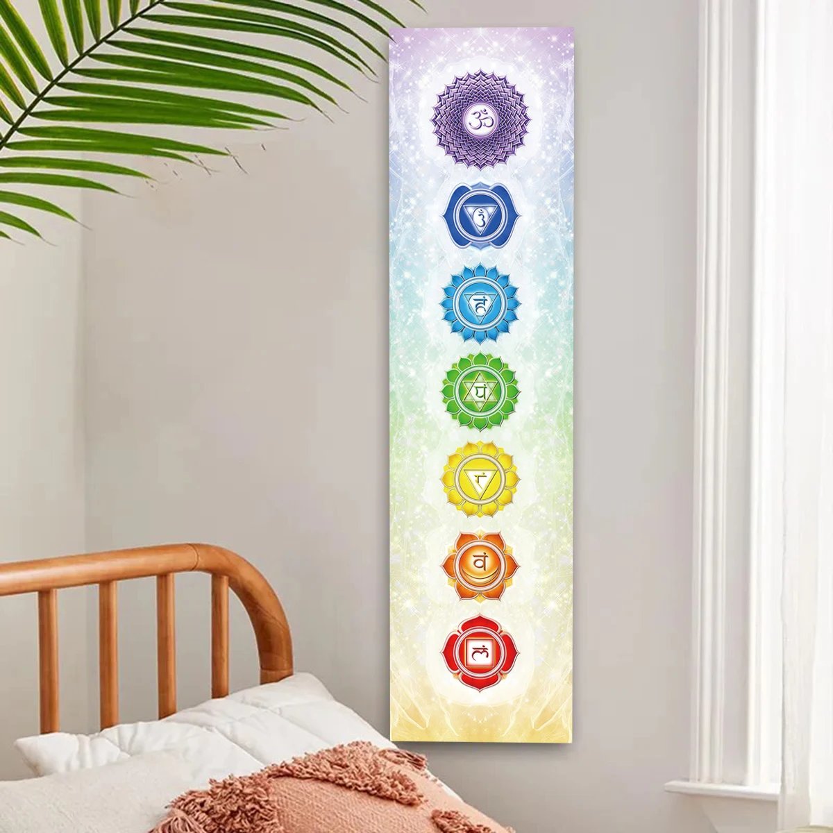 Colorful Chakra Wall Tapestry Yoga Meditation Wall Hanging for Bedroom Home Decor Black Wall Art Decor with Spiritual Energy