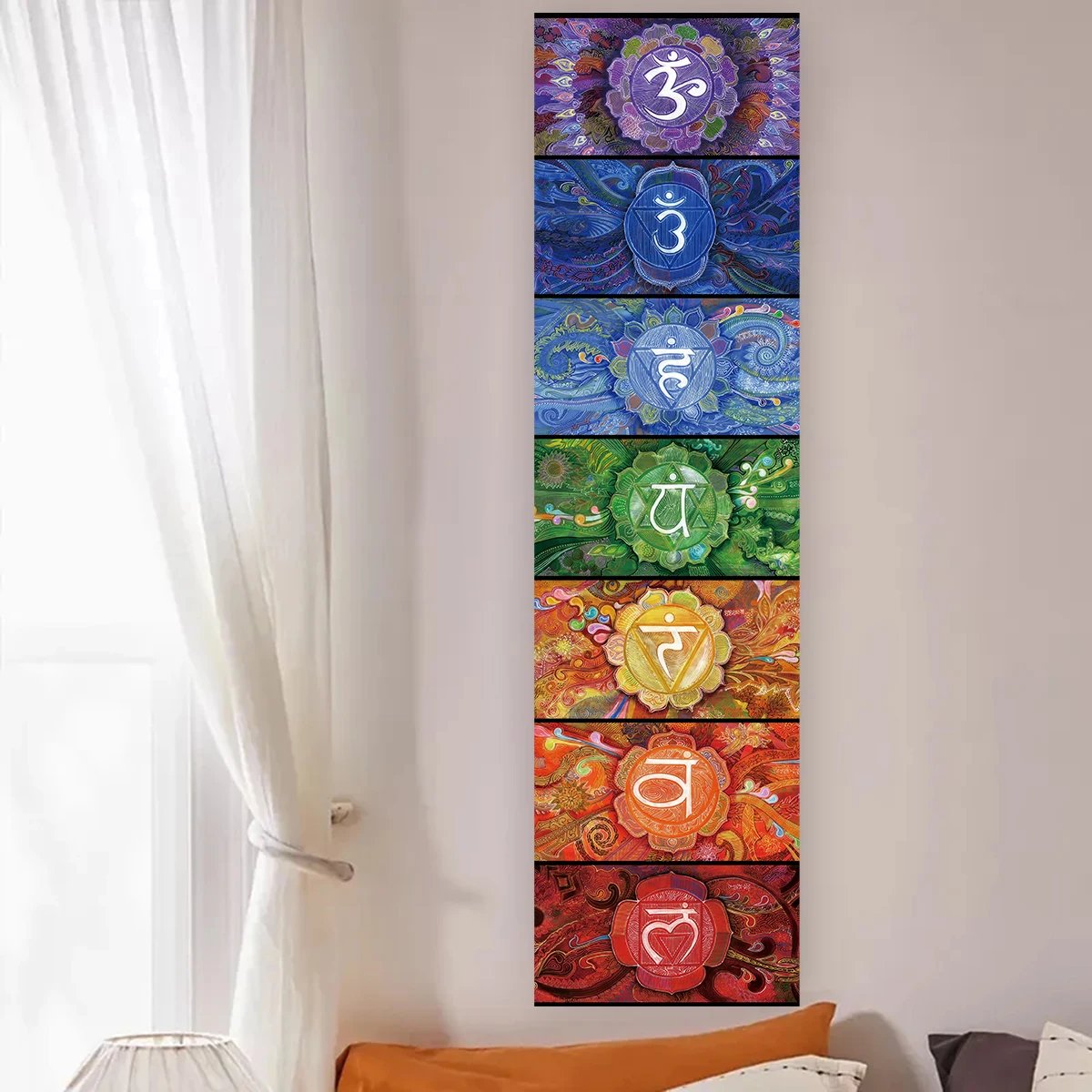 Colorful Chakra Wall Tapestry Yoga Meditation Wall Hanging for Bedroom Home Decor Black Wall Art Decor with Spiritual Energy