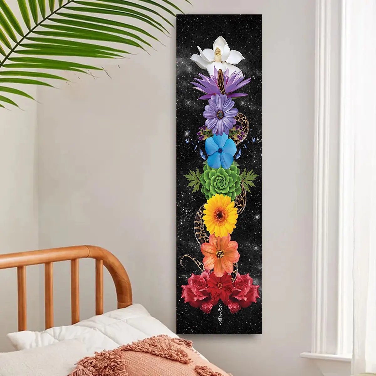 Colorful Chakra Wall Tapestry Yoga Meditation Wall Hanging for Bedroom Home Decor Black Wall Art Decor with Spiritual Energy