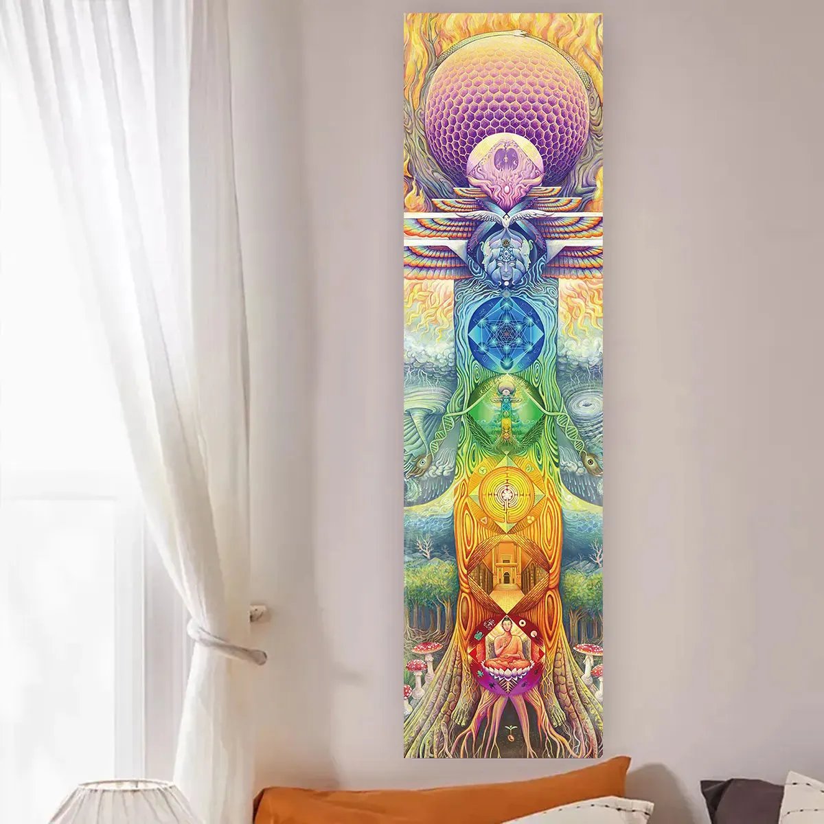 Colorful Chakra Wall Tapestry Yoga Meditation Wall Hanging for Bedroom Home Decor Black Wall Art Decor with Spiritual Energy