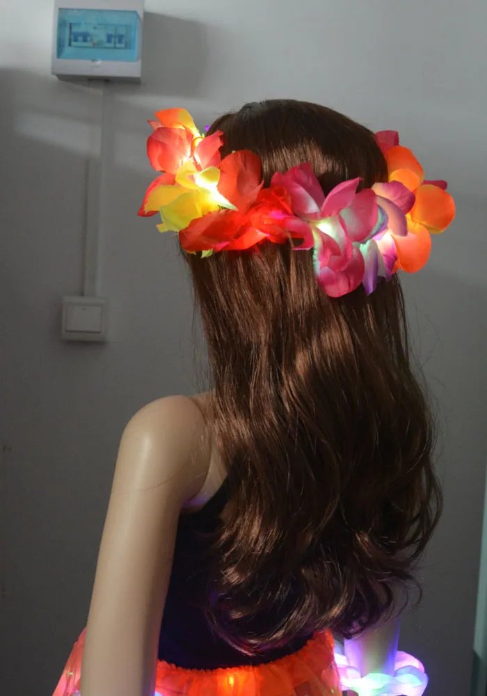 1pcs Women Girl LED Hawaii Hawaiian Lei Headband Glow Light up Flower Crown Wreath Birthday  Party    navidad  Halloween
