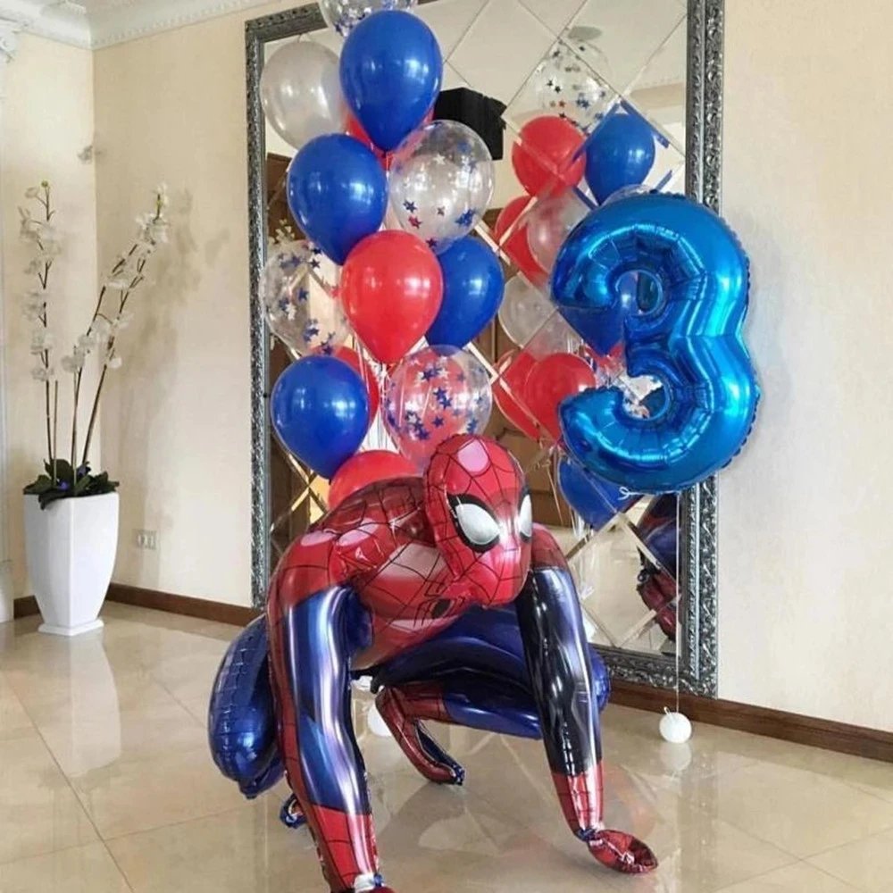 Big Superhero 3D Spiderman Iron Man 3D Stand Balloon for Boy Kid Toddler Happy Birthday Party Decoration Air Toy Globos
