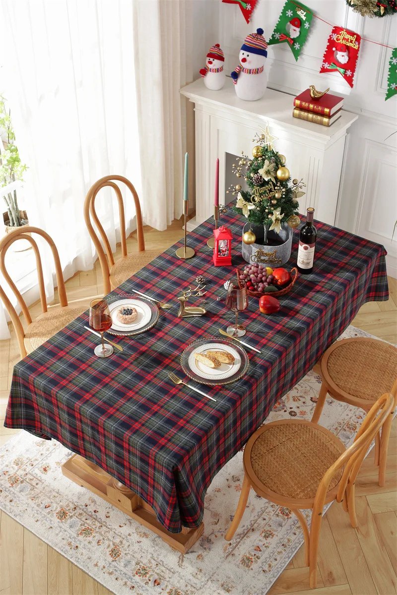 Christmas Decoration Plaid Tablecloth Color Woven Polyester Cotton Red Green Table cover for Home Party Dining Decor Christmas Decoration Plaid Tablecloth Color Woven Polyester Cotton Red Green Table cover for Home Party Dining Decor