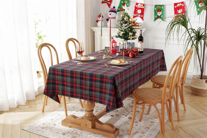 Christmas Decoration Plaid Tablecloth Color Woven Polyester Cotton Red Green Table cover for Home Party Dining Decor Christmas Decoration Plaid Tablecloth Color Woven Polyester Cotton Red Green Table cover for Home Party Dining Decor