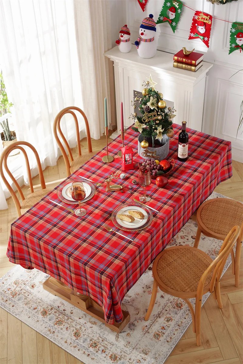 Christmas Decoration Plaid Tablecloth Color Woven Polyester Cotton Red Green Table cover for Home Party Dining Decor Christmas Decoration Plaid Tablecloth Color Woven Polyester Cotton Red Green Table cover for Home Party Dining Decor