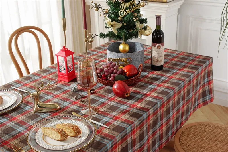 Christmas Decoration Plaid Tablecloth Color Woven Polyester Cotton Red Green Table cover for Home Party Dining Decor Christmas Decoration Plaid Tablecloth Color Woven Polyester Cotton Red Green Table cover for Home Party Dining Decor