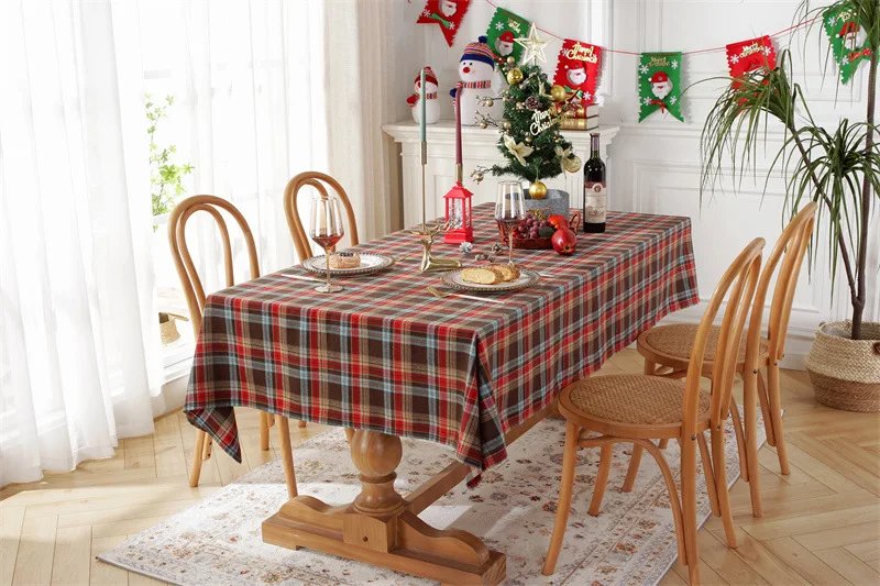 Christmas Decoration Plaid Tablecloth Color Woven Polyester Cotton Red Green Table cover for Home Party Dining Decor Christmas Decoration Plaid Tablecloth Color Woven Polyester Cotton Red Green Table cover for Home Party Dining Decor