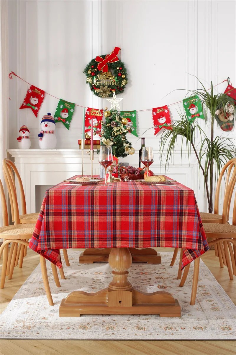 Christmas Decoration Plaid Tablecloth Color Woven Polyester Cotton Red Green Table cover for Home Party Dining Decor Christmas Decoration Plaid Tablecloth Color Woven Polyester Cotton Red Green Table cover for Home Party Dining Decor