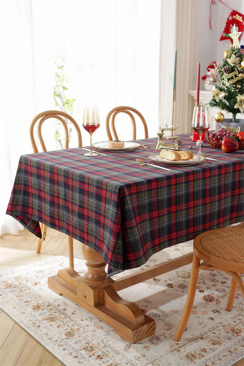 Christmas Decoration Plaid Tablecloth Color Woven Polyester Cotton Red Green Table cover for Home Party Dining Decor Christmas Decoration Plaid Tablecloth Color Woven Polyester Cotton Red Green Table cover for Home Party Dining Decor