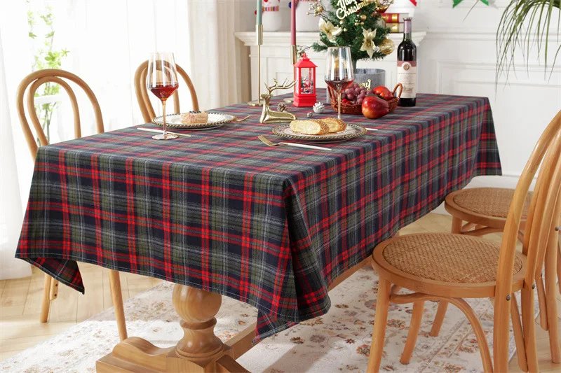 Christmas Decoration Plaid Tablecloth Color Woven Polyester Cotton Red Green Table cover for Home Party Dining Decor Christmas Decoration Plaid Tablecloth Color Woven Polyester Cotton Red Green Table cover for Home Party Dining Decor