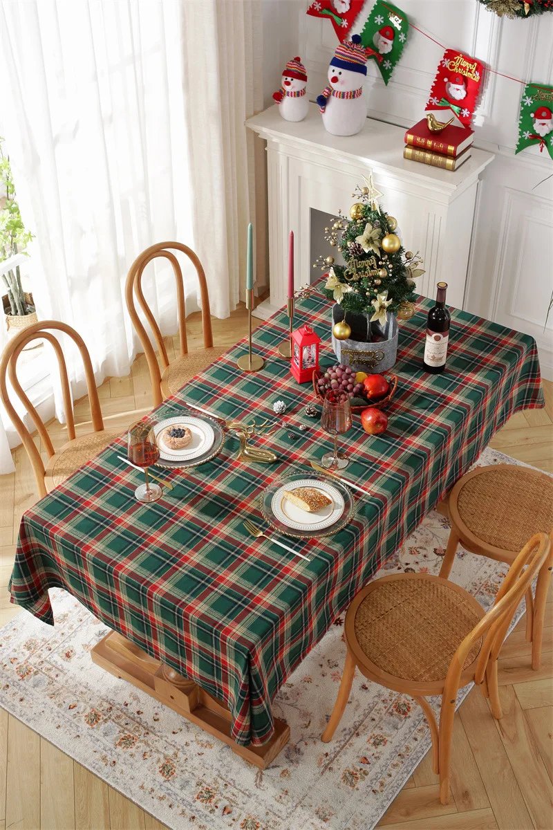 Christmas Decoration Plaid Tablecloth Color Woven Polyester Cotton Red Green Table cover for Home Party Dining Decor Christmas Decoration Plaid Tablecloth Color Woven Polyester Cotton Red Green Table cover for Home Party Dining Decor