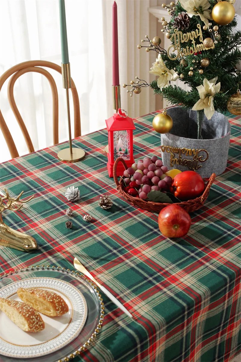 Christmas Decoration Plaid Tablecloth Color Woven Polyester Cotton Red Green Table cover for Home Party Dining Decor Christmas Decoration Plaid Tablecloth Color Woven Polyester Cotton Red Green Table cover for Home Party Dining Decor