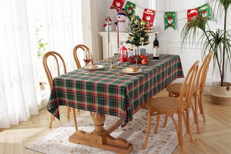 Christmas Decoration Plaid Tablecloth Color Woven Polyester Cotton Red Green Table cover for Home Party Dining Decor Christmas Decoration Plaid Tablecloth Color Woven Polyester Cotton Red Green Table cover for Home Party Dining Decor
