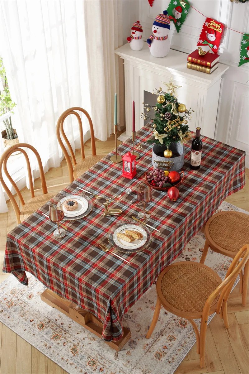 Christmas Decoration Plaid Tablecloth Color Woven Polyester Cotton Red Green Table cover for Home Party Dining Decor Christmas Decoration Plaid Tablecloth Color Woven Polyester Cotton Red Green Table cover for Home Party Dining Decor