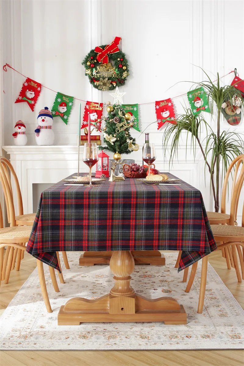 Christmas Decoration Plaid Tablecloth Color Woven Polyester Cotton Red Green Table cover for Home Party Dining Decor Christmas Decoration Plaid Tablecloth Color Woven Polyester Cotton Red Green Table cover for Home Party Dining Decor