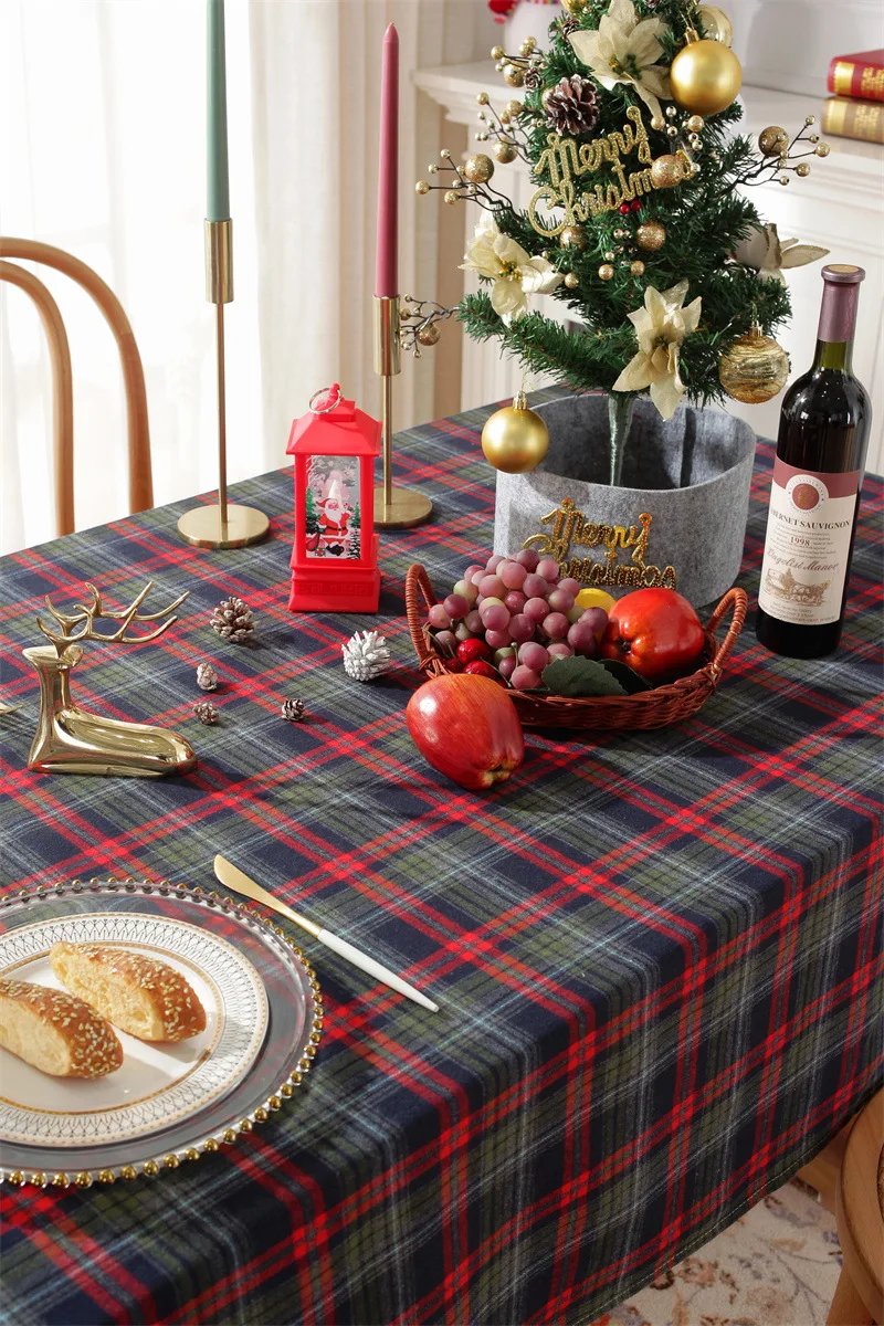 Christmas Decoration Plaid Tablecloth Color Woven Polyester Cotton Red Green Table cover for Home Party Dining Decor Christmas Decoration Plaid Tablecloth Color Woven Polyester Cotton Red Green Table cover for Home Party Dining Decor